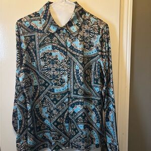 Boston Proper Blue and gold Patterned Blouse  beautiful size 8